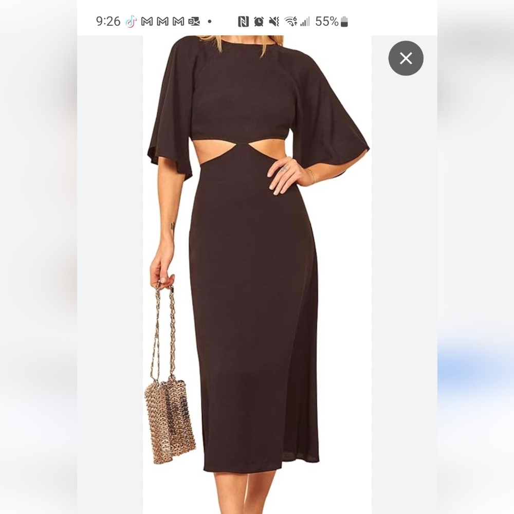 Cutout Crepe Midi Dress in Black L